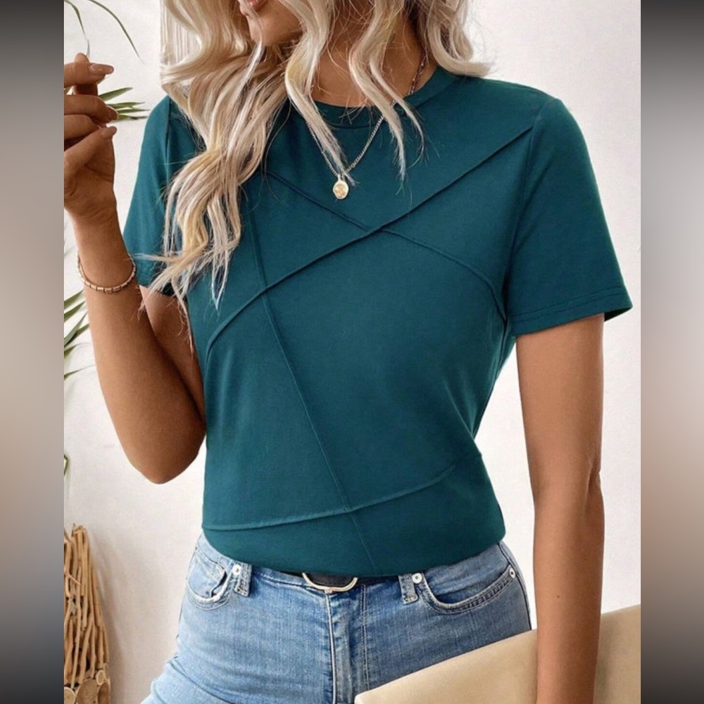 Blue Sapphire Solid Color Round Neck T Shirt